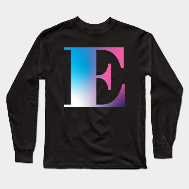 Capital Letter E Monogram Gradient Pink Blue White Long Sleeve T-Shirt by Terriology